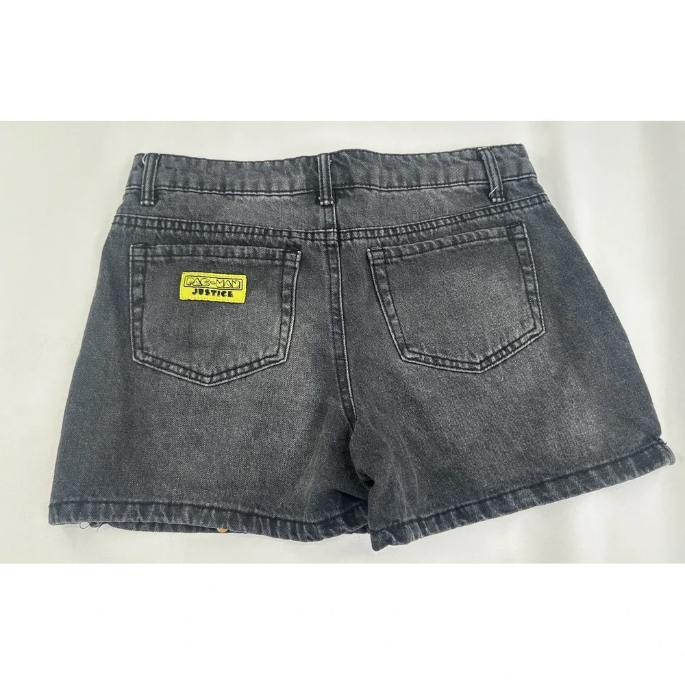 Justice X PACMAN Black Denim Shorts Size 14 Pockets Girls